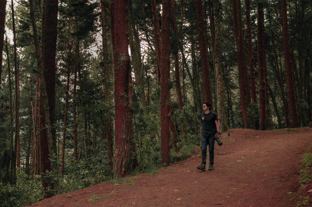 On a trail with a camera