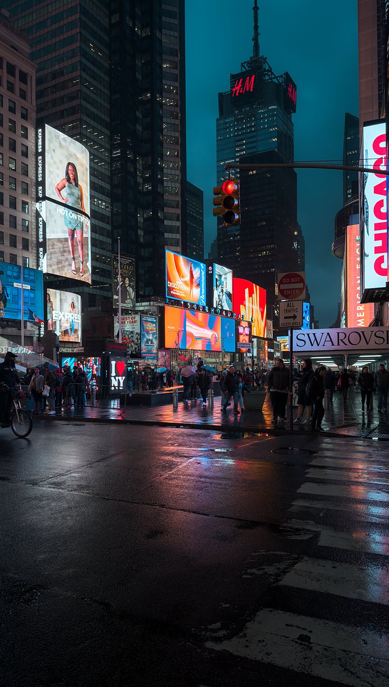 Times Square at night in the rain, New York