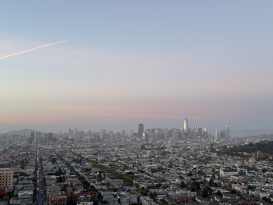 San Francisco laid out from the hills at dusk