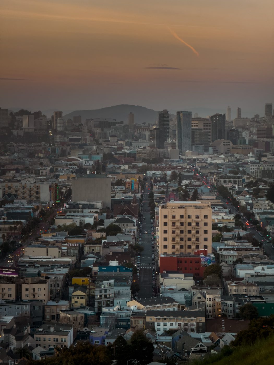 Rooftops with the downtown skyline behind, San Francisco