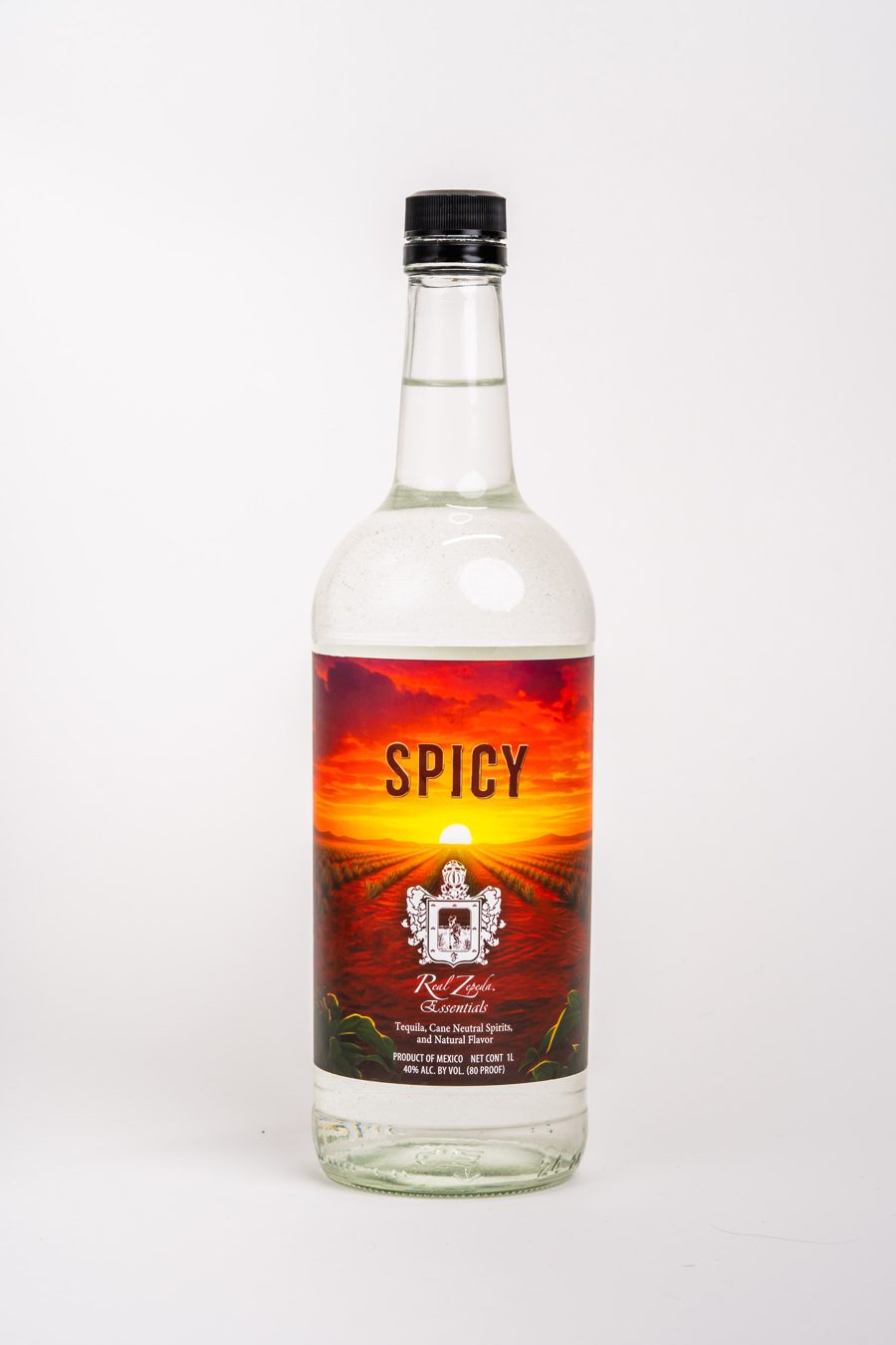 A bottle of Real Zepeda Essentials Spicy on a white background