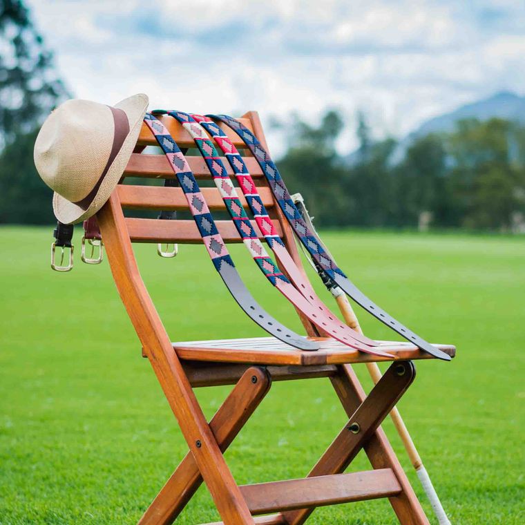 Belts on a folding chair, field side